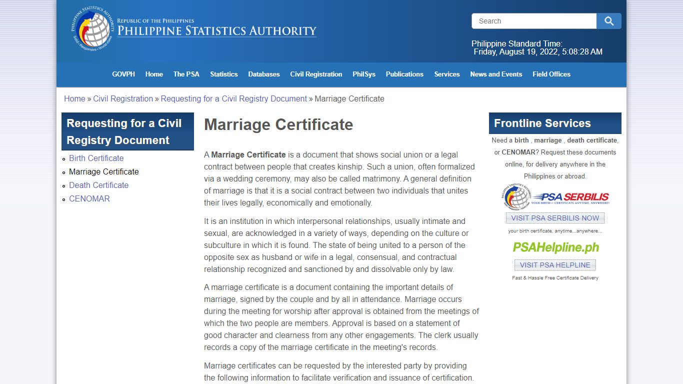 Marriage Certificate | Philippine Statistics Authority